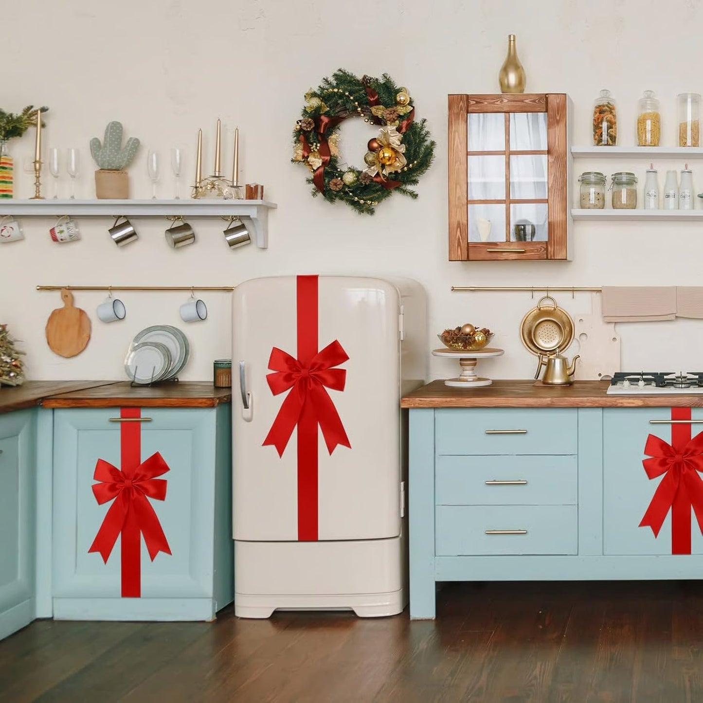 🎄Christmas Cabinet Bows – Festive Ribbon Decorations for Kitchen & Home Decor