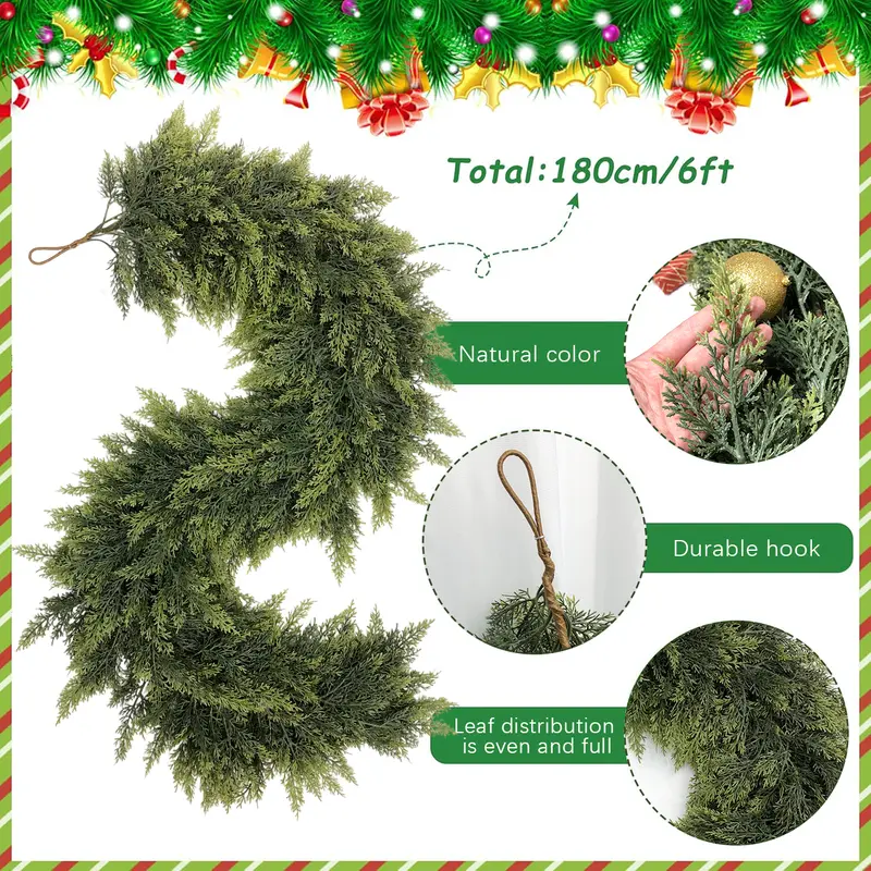 🎅🎄 Artificial Cedar Garland🌿Green Pine Garland for Table, Mantel, Wall – Perfect for Indoor & Outdoor Christmas Decorations(Same as in the video)