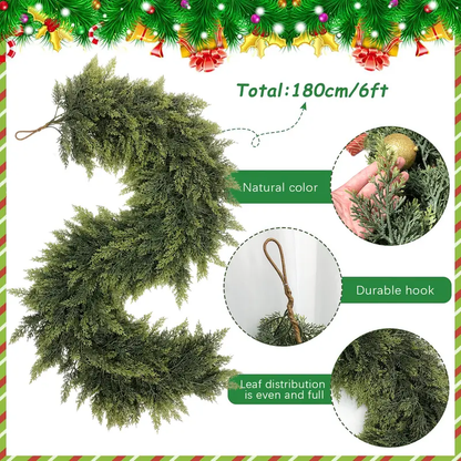 🎅🎄 Artificial Cedar Garland🌿Green Pine Garland for Table, Mantel, Wall – Perfect for Indoor & Outdoor Christmas Decorations(Same as in the video)