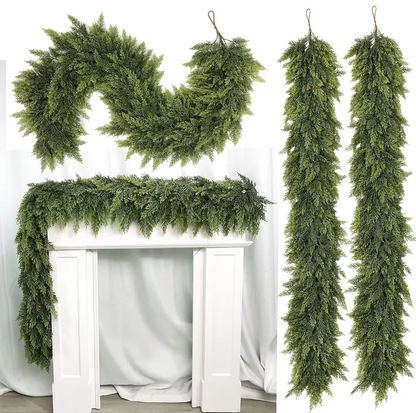 🎅🎄 Artificial Cedar Garland🌿Green Pine Garland for Table, Mantel, Wall – Perfect for Indoor & Outdoor Christmas Decorations(Same as in the video)