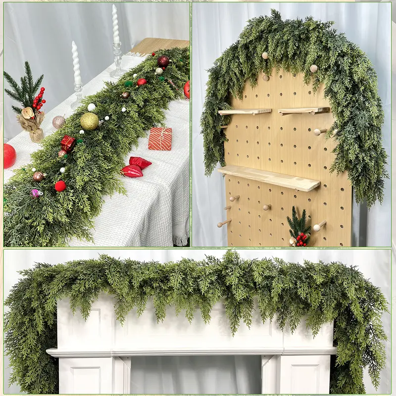 🎅🎄 Artificial Cedar Garland🌿Green Pine Garland for Table, Mantel, Wall – Perfect for Indoor & Outdoor Christmas Decorations(Same as in the video)