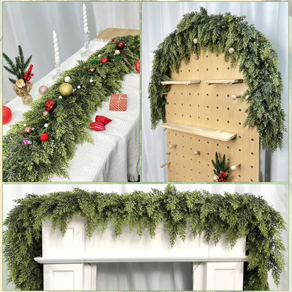 🎅🎄 Artificial Cedar Garland🌿Green Pine Garland for Table, Mantel, Wall – Perfect for Indoor & Outdoor Christmas Decorations(Same as in the video)