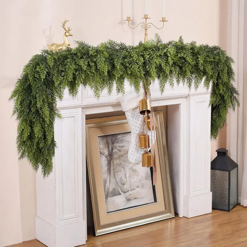 🎅🎄 Artificial Cedar Garland🌿Green Pine Garland for Table, Mantel, Wall – Perfect for Indoor & Outdoor Christmas Decorations(Same as in the video)